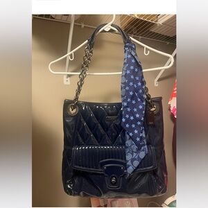 Coach Poppy Liquid glass slim tote- Navy patten leather NWOT